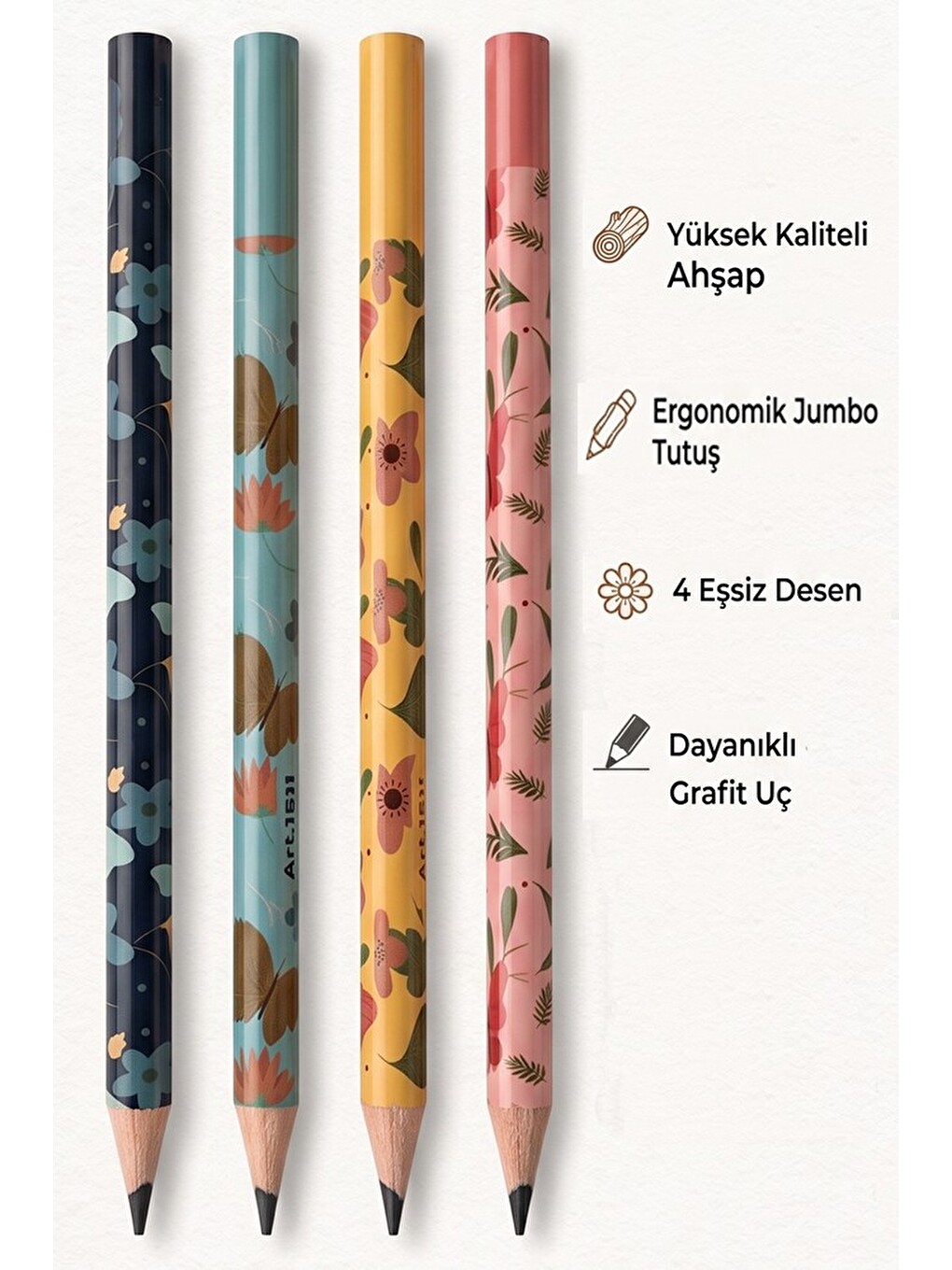 Jumbo Kurşun Kalem 4 Adet Silka 1511 Kelebekli Jumbo Kalın Kalem Hb Kolay Tutuş Dereceli Kalem Kurşu