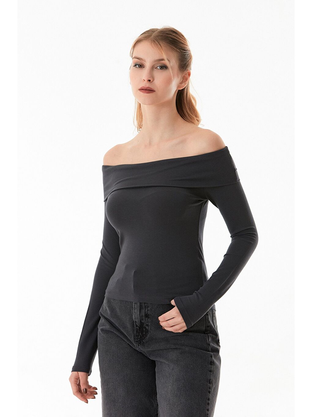 Antrasit Basic Madonna Yaka Bluz