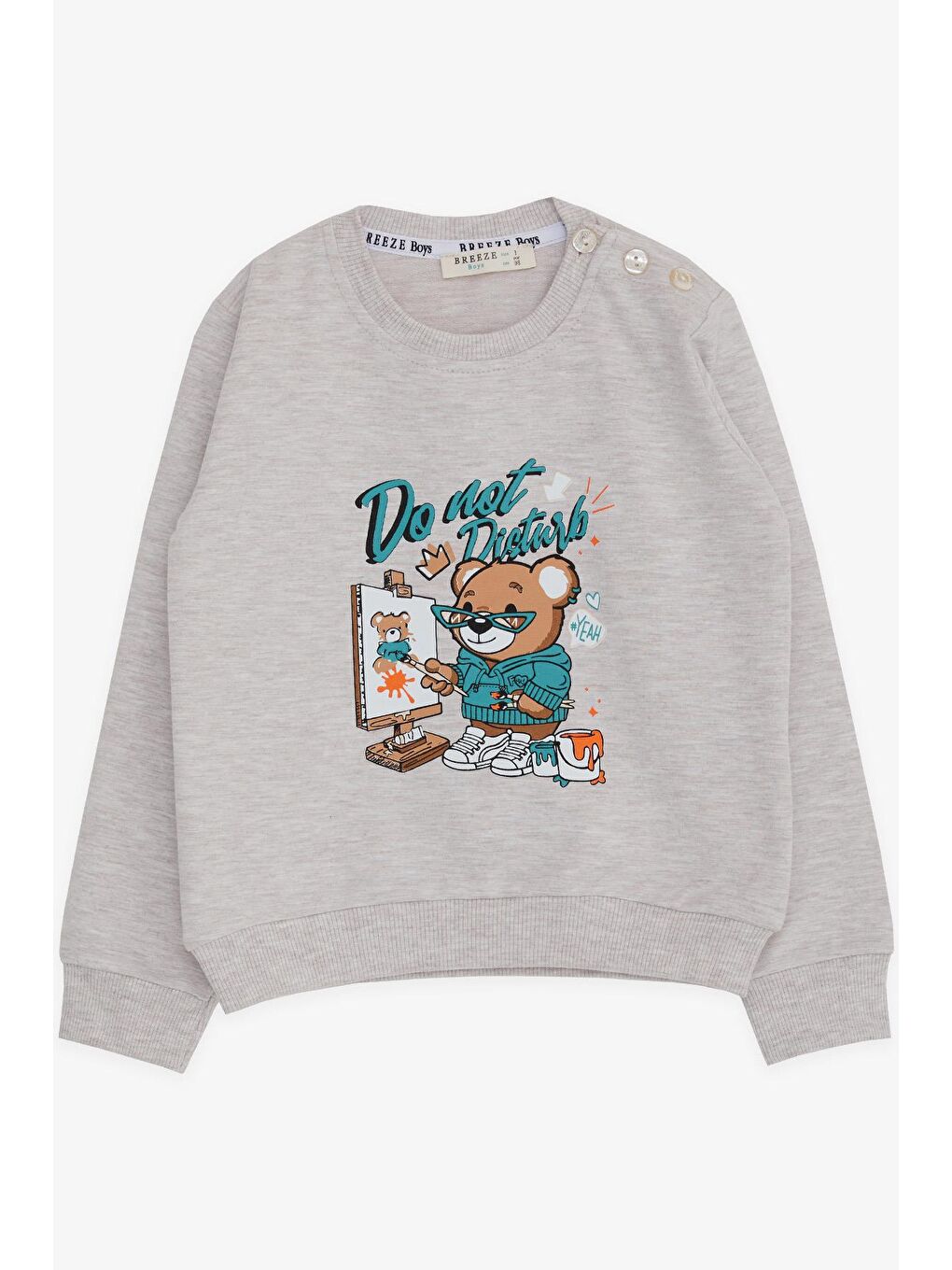 Breeze Açık Bej Erkek Bebek Sweatshirt Ressam Ayıcık Baskılı Bej Melanj (1.5 Yaş)