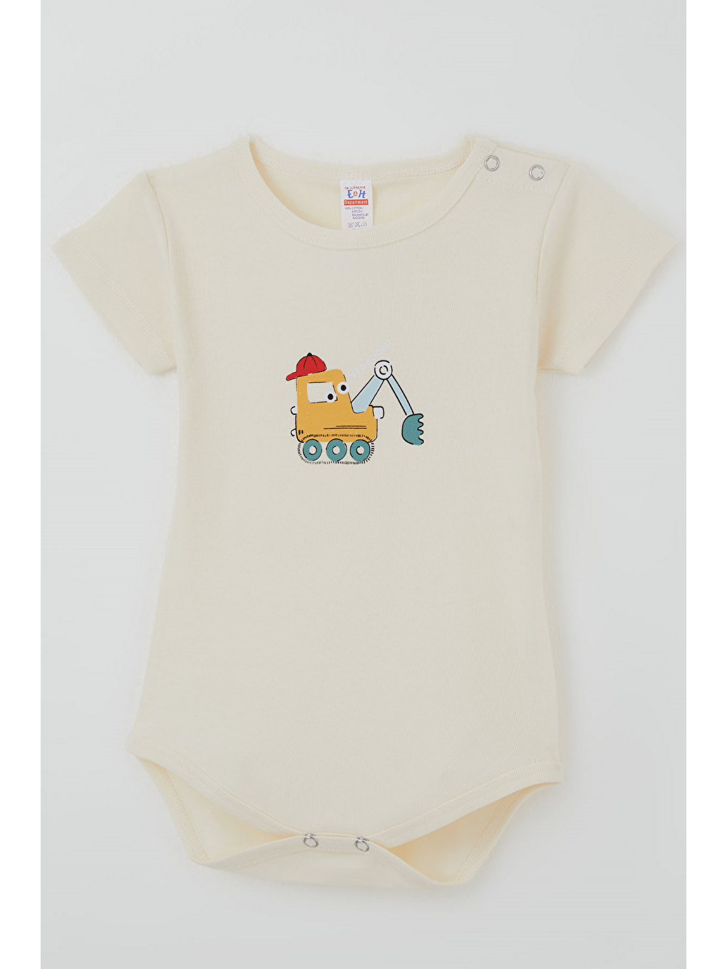 Ekru Erkek Çocuk Çıtçıtlı Kısa Kollu Zıbın Body Şapkalı Sevimli İş Makinesi Baskılı Krem (1-3 Yaş)-2