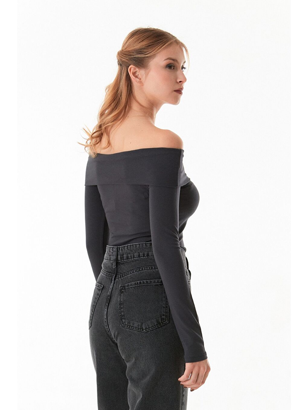 Antrasit Basic Madonna Yaka Bluz-3