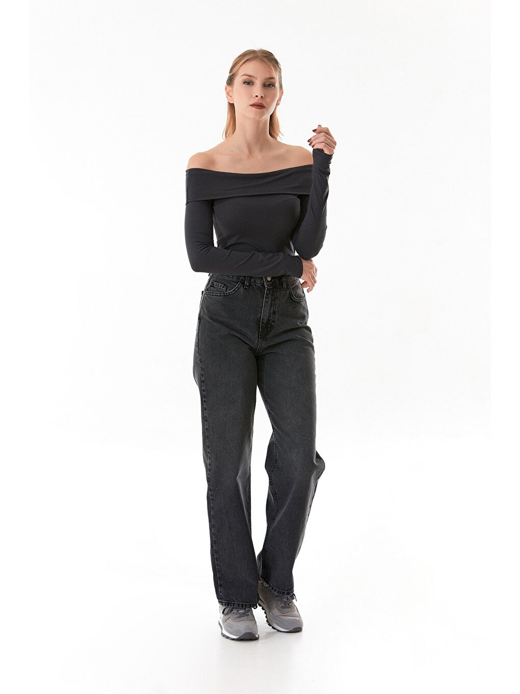 Antrasit Basic Madonna Yaka Bluz-4