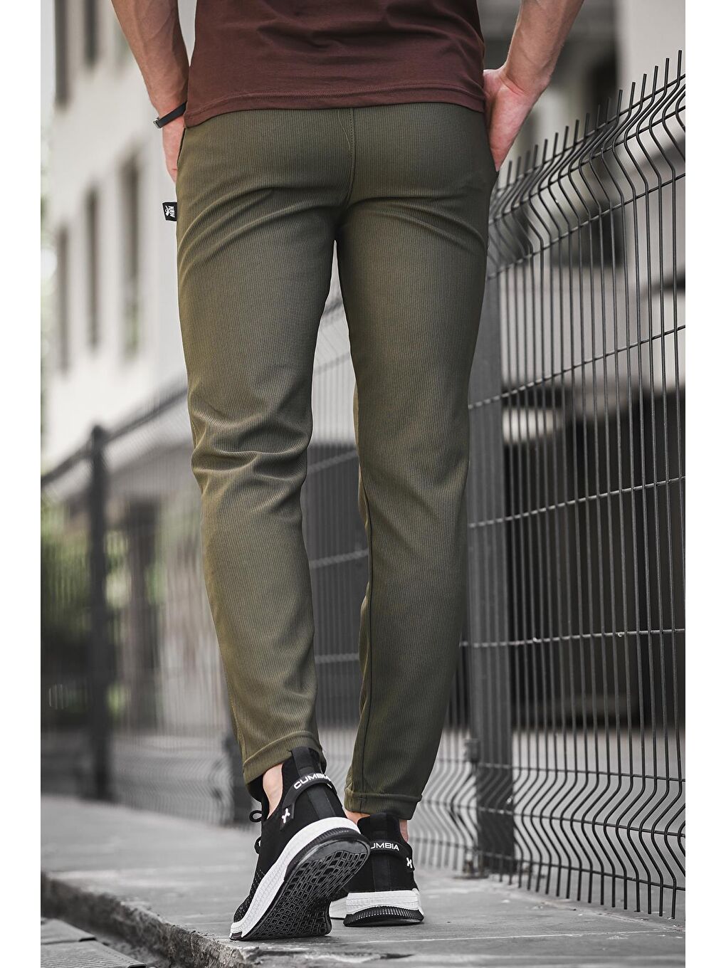 Haki Düz Paça Fitilli Slim Fit Erkek Eşofman Altı-3