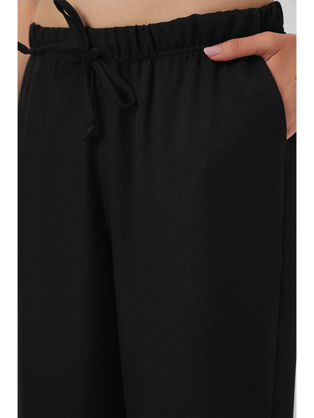 Kadın Geniş Paça Keten Pantolon 6735 - Siyah-4