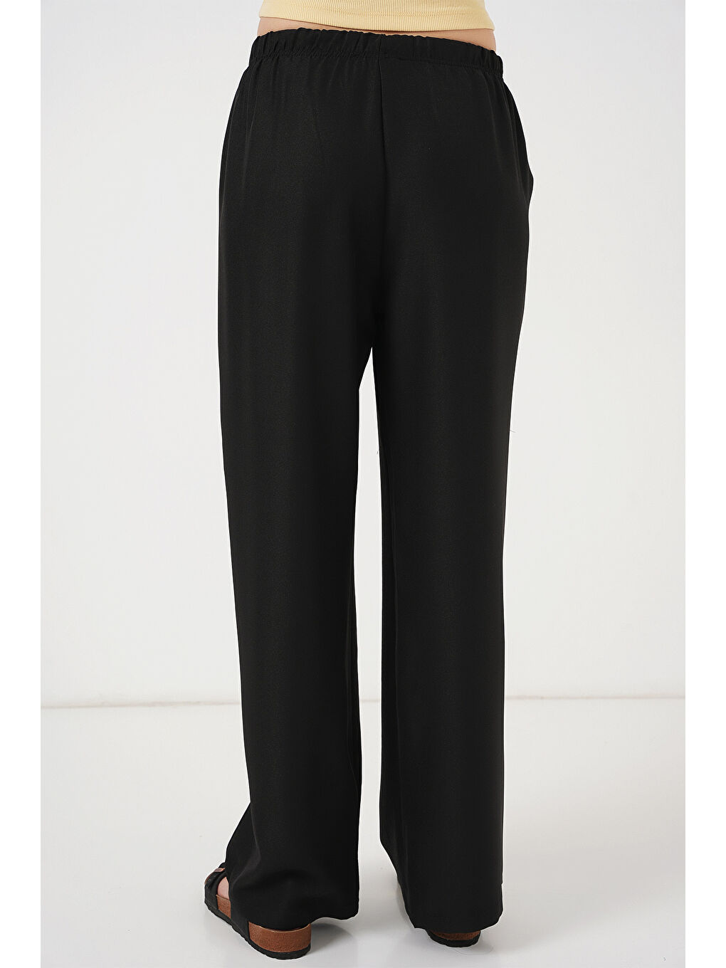 Kadın Geniş Paça Keten Pantolon 6735 - Siyah-5