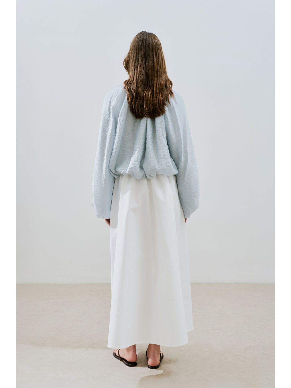 Balon Form Kısa Bluz Mavi-6