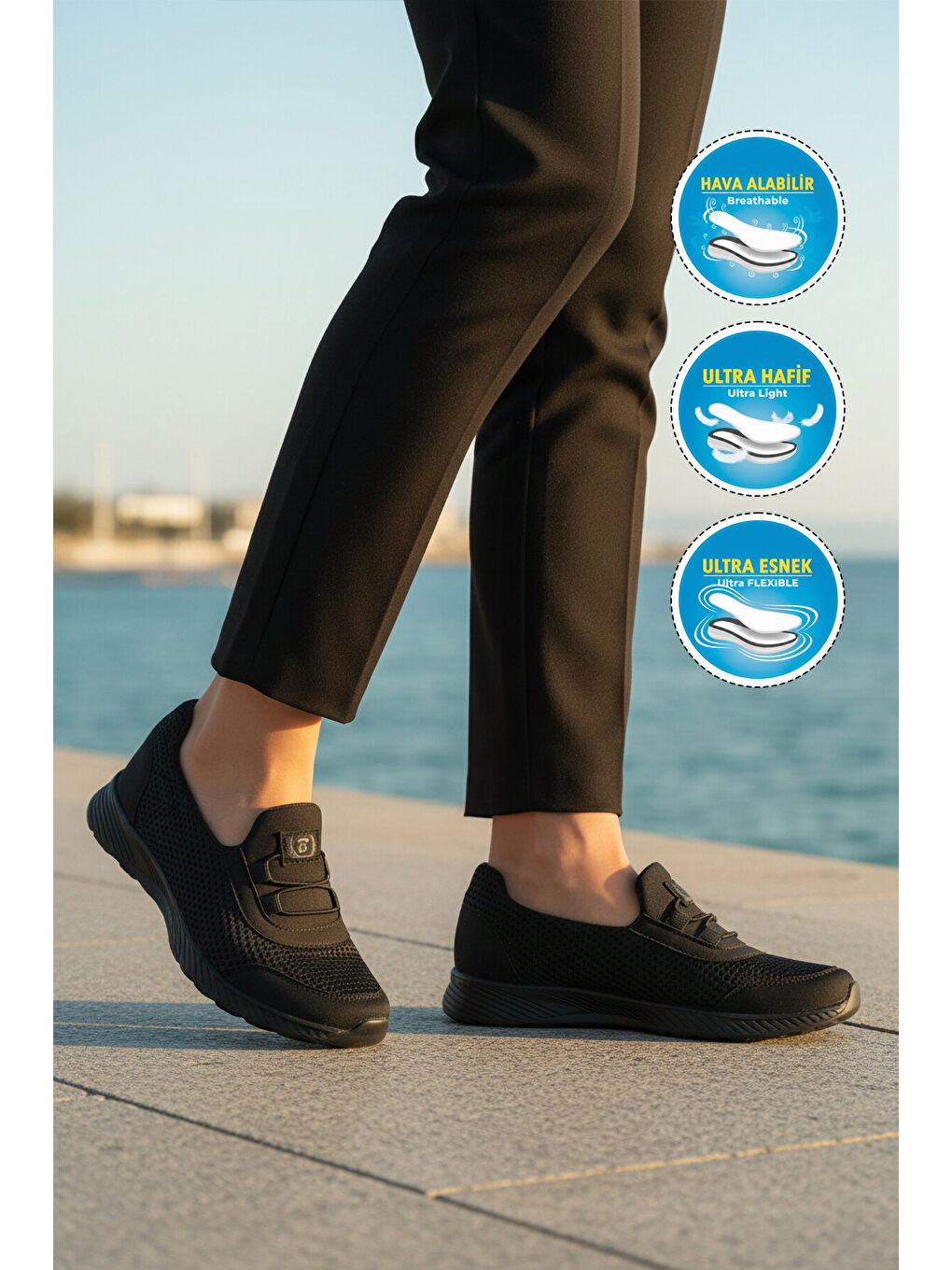 Siyah Fileli Hafif Esnek Kolay Giyilebilir Kadın Casual Ayakkabı 575 G-3