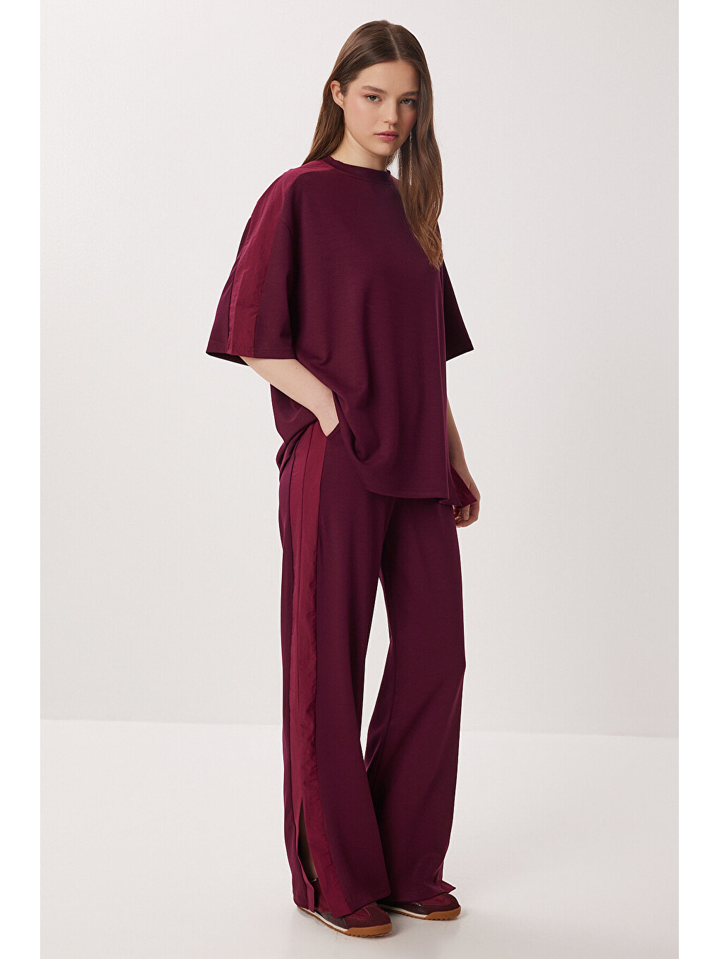 Mürdüm Oversize Yırtmaçlı Paraşüt Garnili Modal Takım MÜRDÜM LBY0043