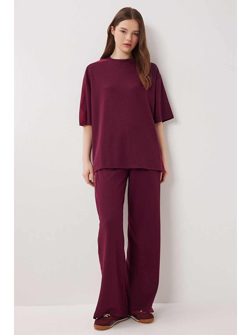 Mürdüm Oversize Yırtmaçlı Paraşüt Garnili Modal Takım MÜRDÜM LBY0043-1