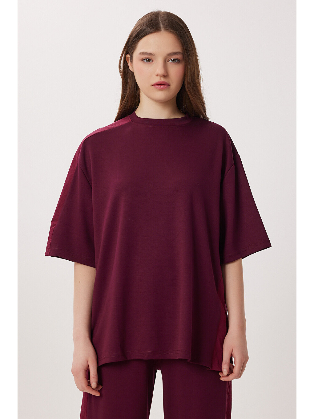 Mürdüm Oversize Yırtmaçlı Paraşüt Garnili Modal Takım MÜRDÜM LBY0043-2