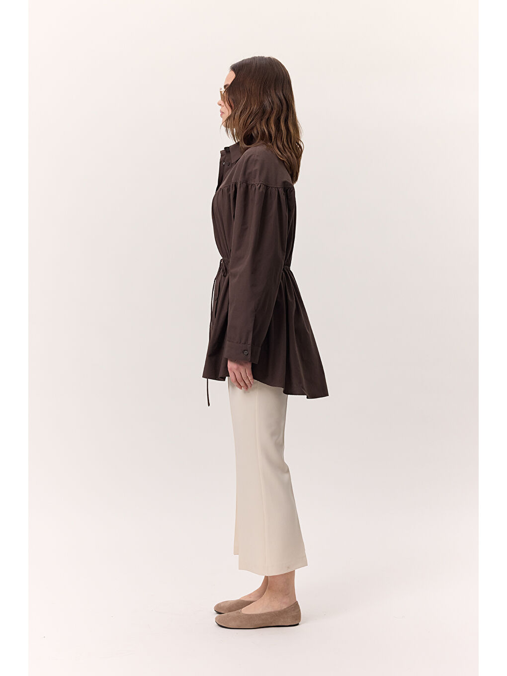 Büzgü Bağlama Detaylı Tunik Kahverengi-2