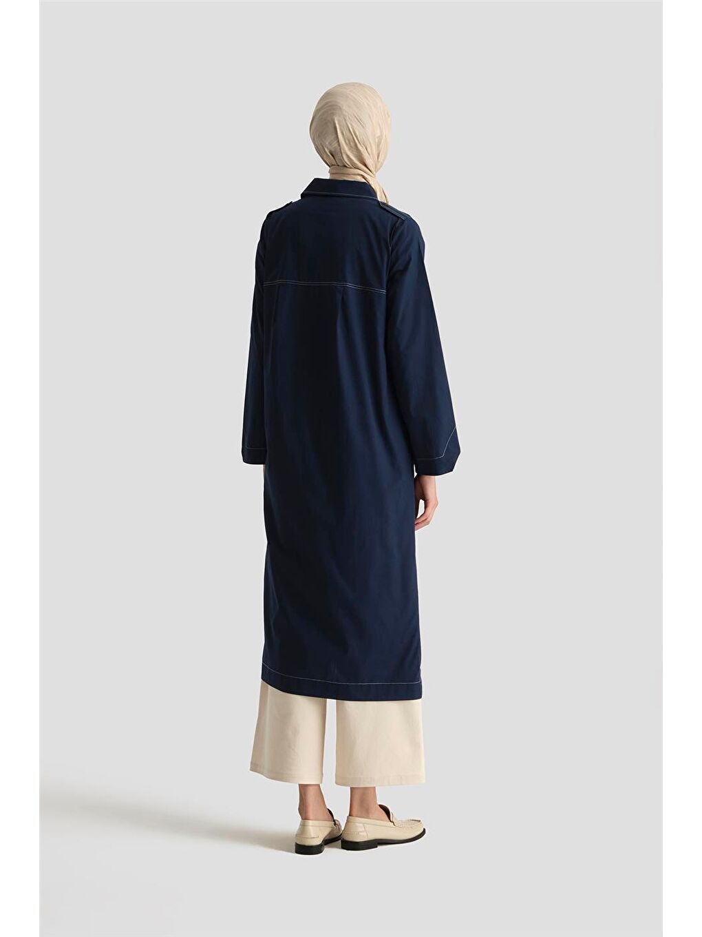 Kontrast Dikişli Pamuk Tunik Elbise 25Y4705 Lacivert-4