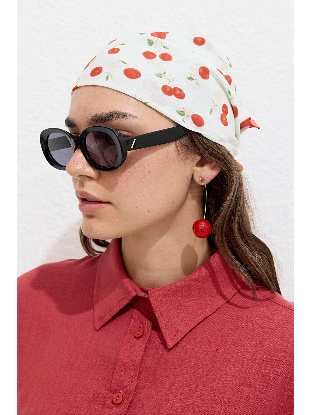 Kırmızı Desenli Pamuklu Fular Cherry-1