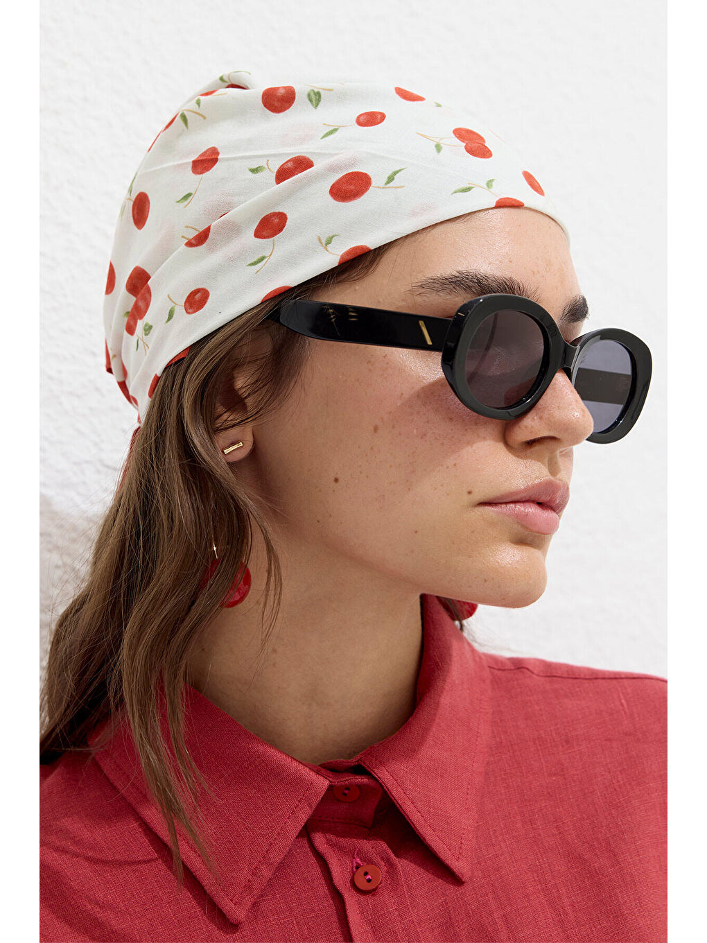 Kırmızı Desenli Pamuklu Fular Cherry-2