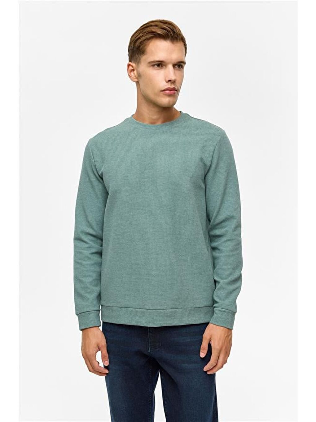 Haki Regular Düz Bisiklet Yaka Sweatshirt-1