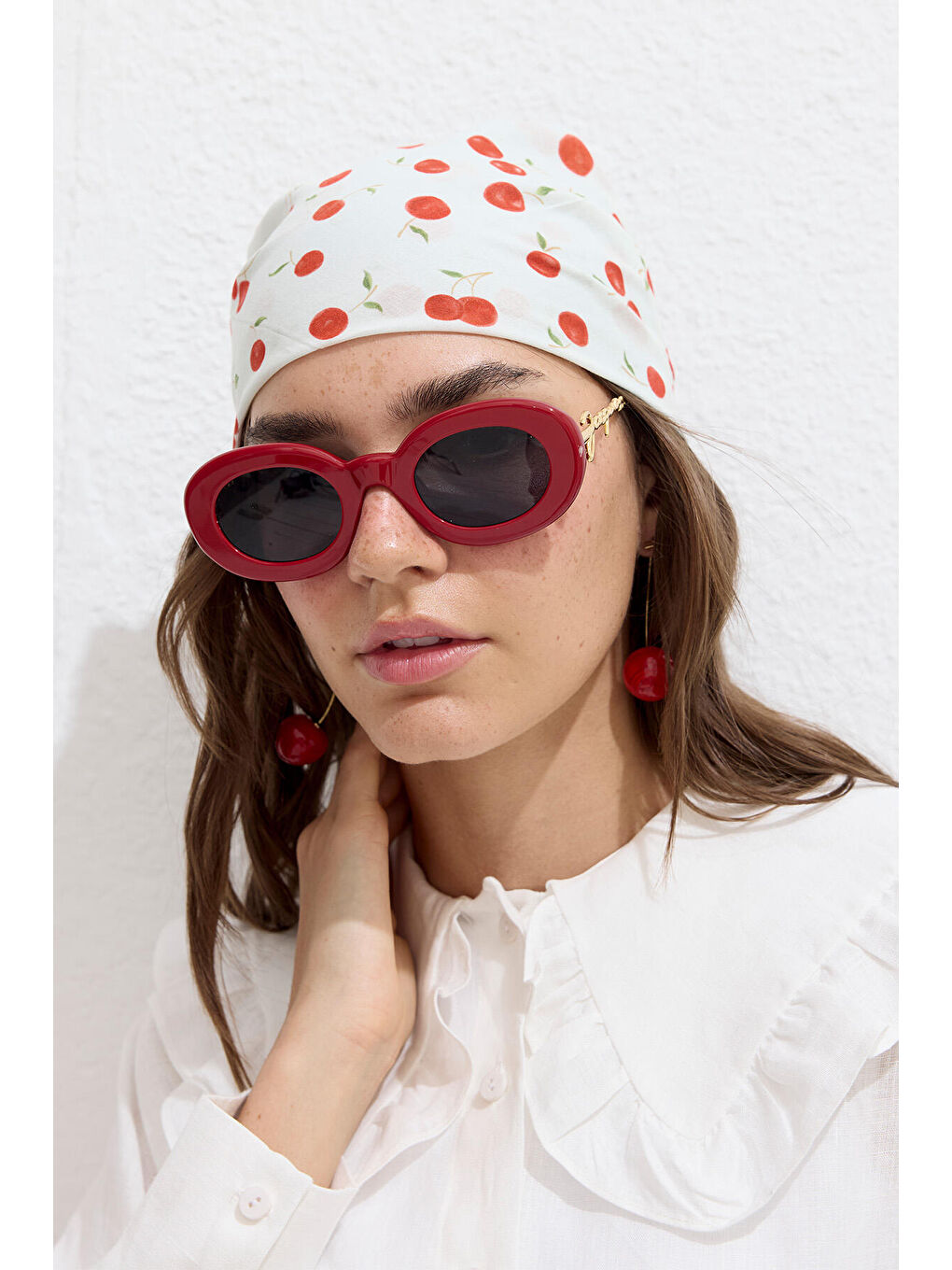 Kırmızı Desenli Pamuklu Fular Cherry-3