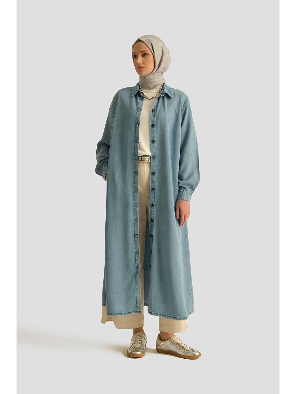 Yeşil Lyocell Tunik Elbise 25Yd9143 İndigo