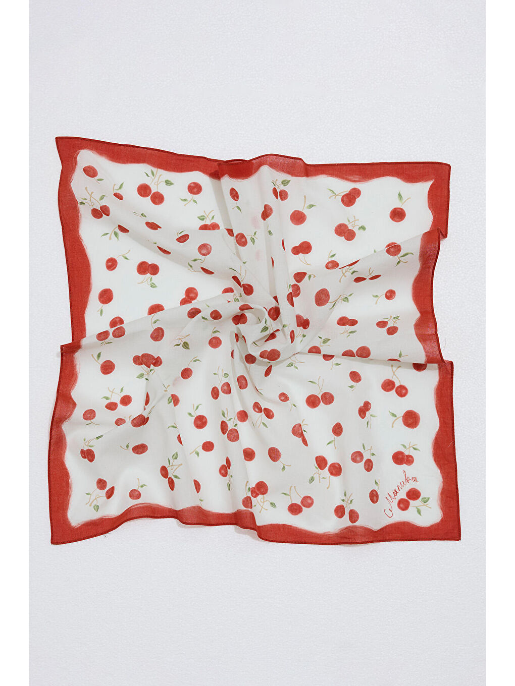 Kırmızı Desenli Pamuklu Fular Cherry-6
