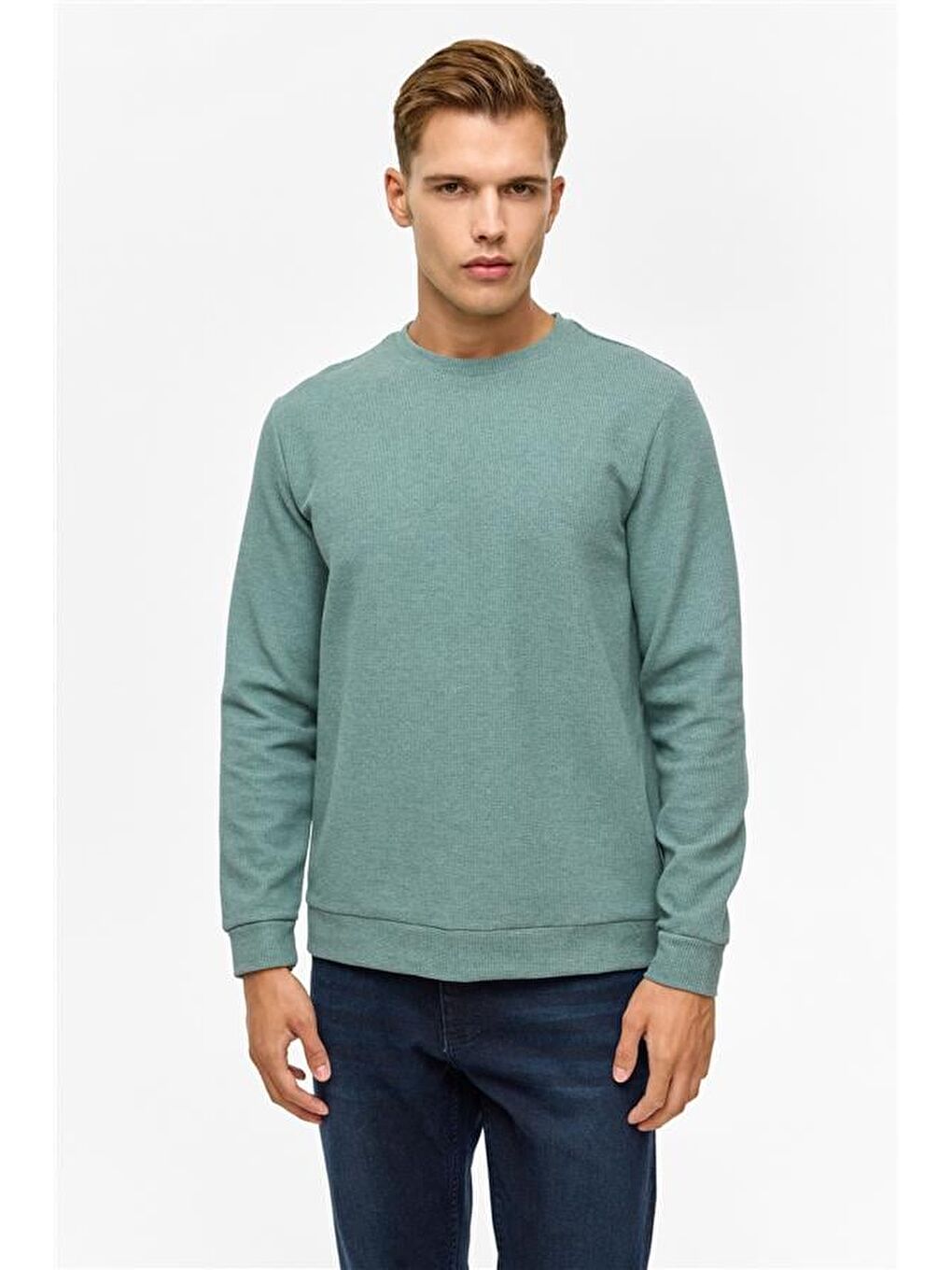Haki Regular Düz Bisiklet Yaka Sweatshirt-2