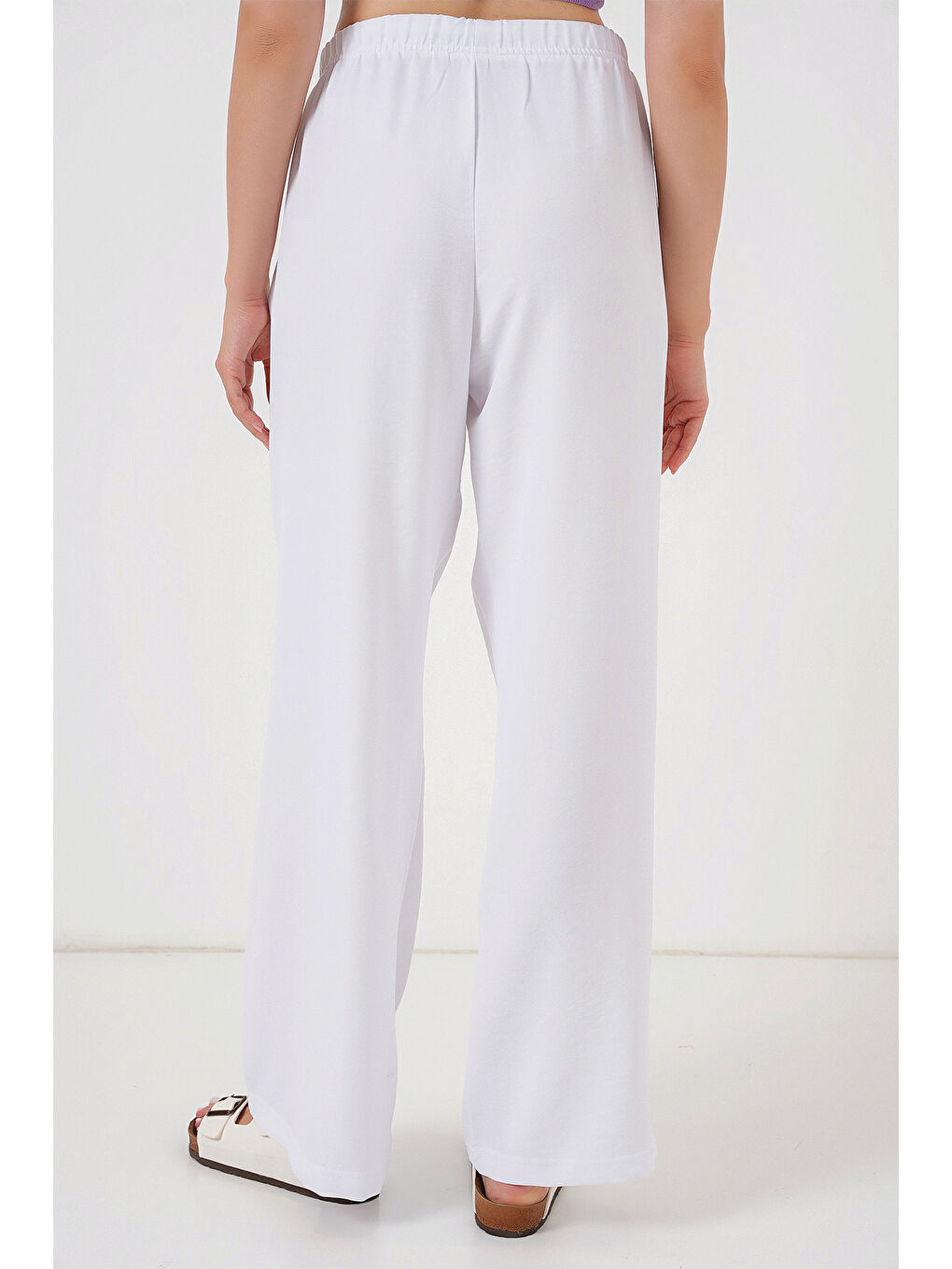 Kadın Geniş Paça Keten Pantolon 6735 - Beyaz-5