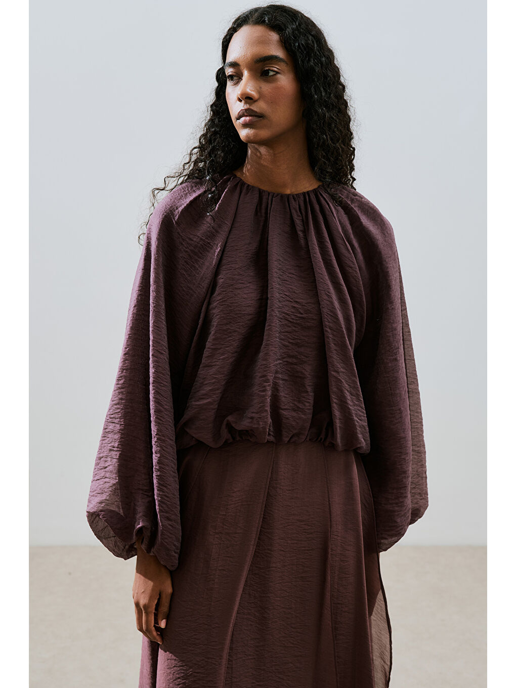 Balon Form Kısa Bluz Bordo-2