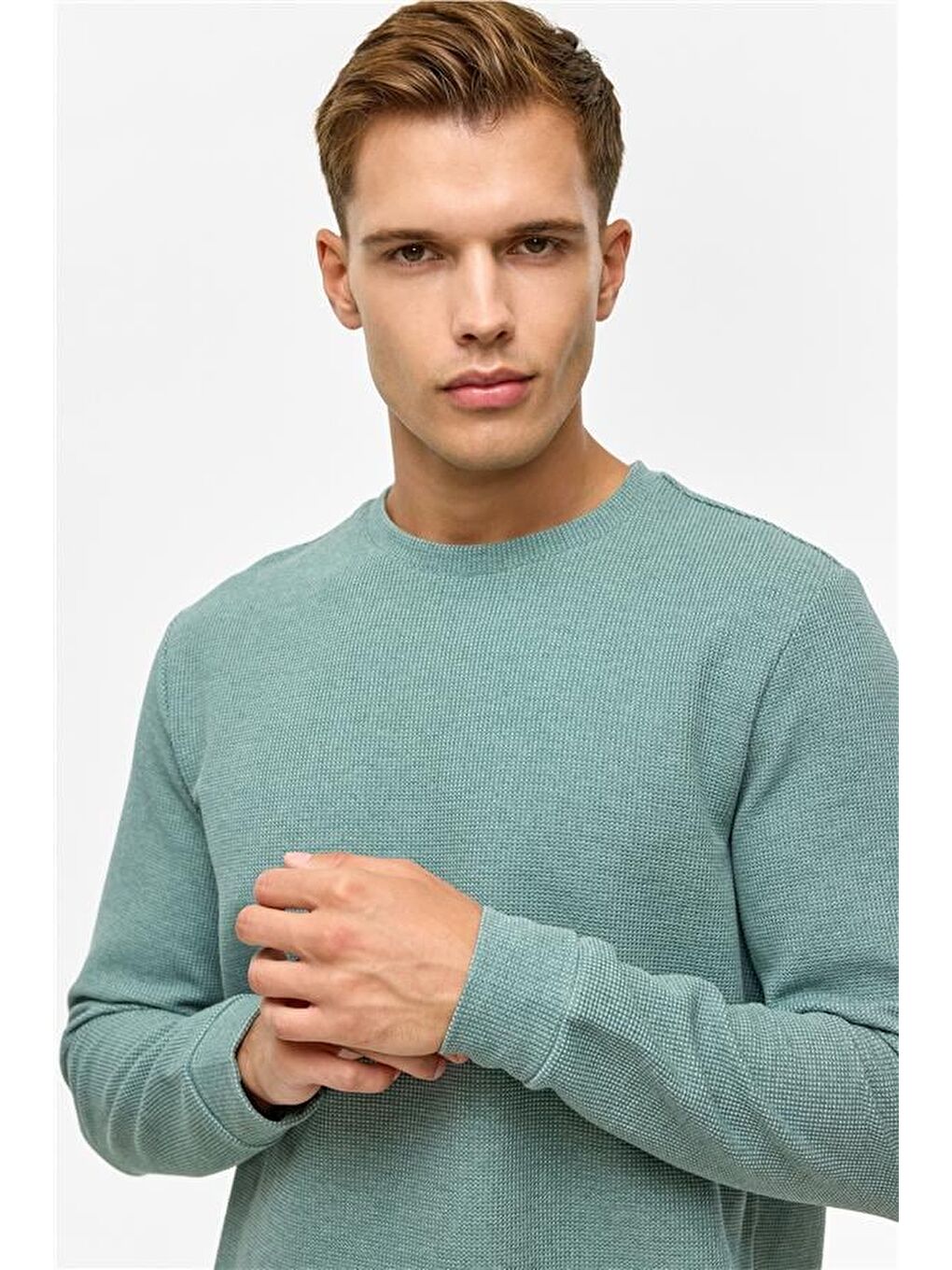 Haki Regular Düz Bisiklet Yaka Sweatshirt-3