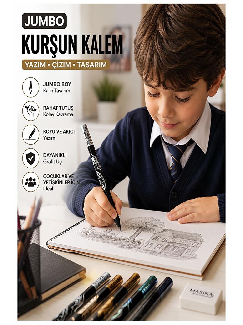 Jumbo Kurşun Kalem 4 Adet Silka 1515 Ejderha Jumbo Kalın Kalem Hb Kolay Tutuş Dereceli Kalem Kurşun-2