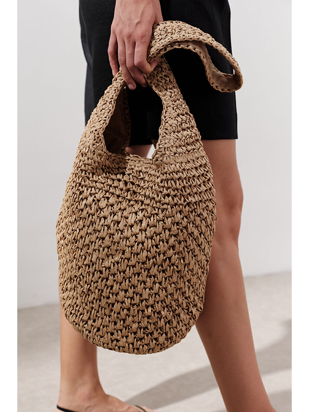 Bej Örgülü Hasır Çapraz Çanta Natural-1