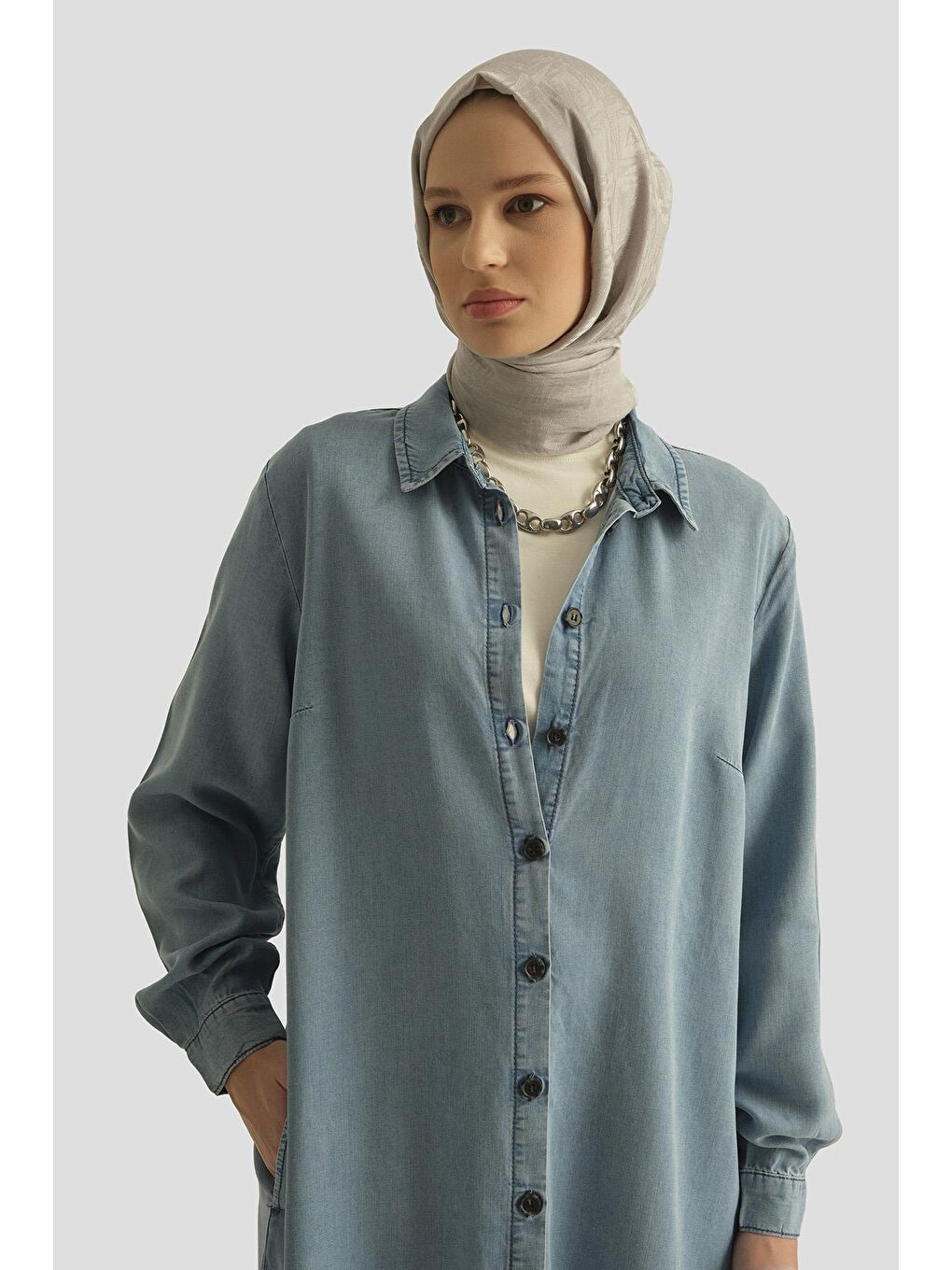 Yeşil Lyocell Tunik Elbise 25Yd9143 İndigo-2