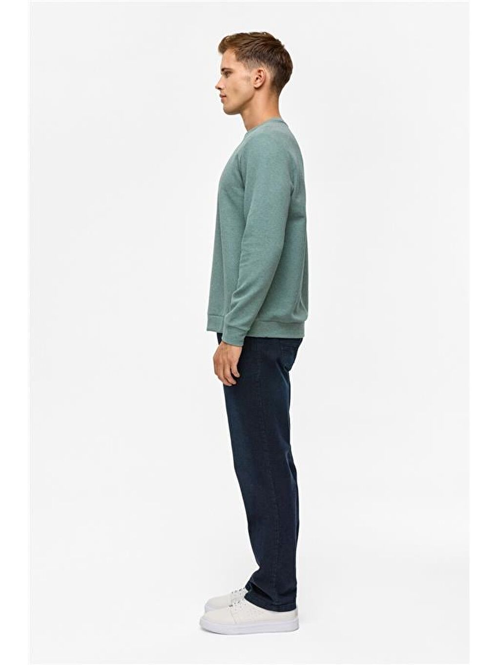 Haki Regular Düz Bisiklet Yaka Sweatshirt-4