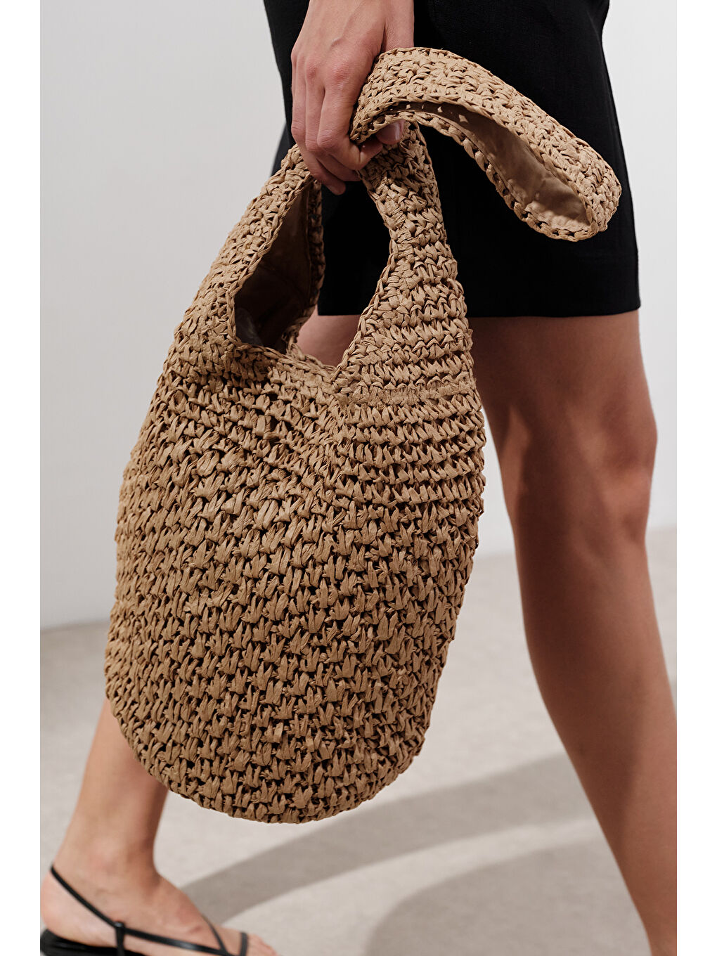 Bej Örgülü Hasır Çapraz Çanta Natural-2