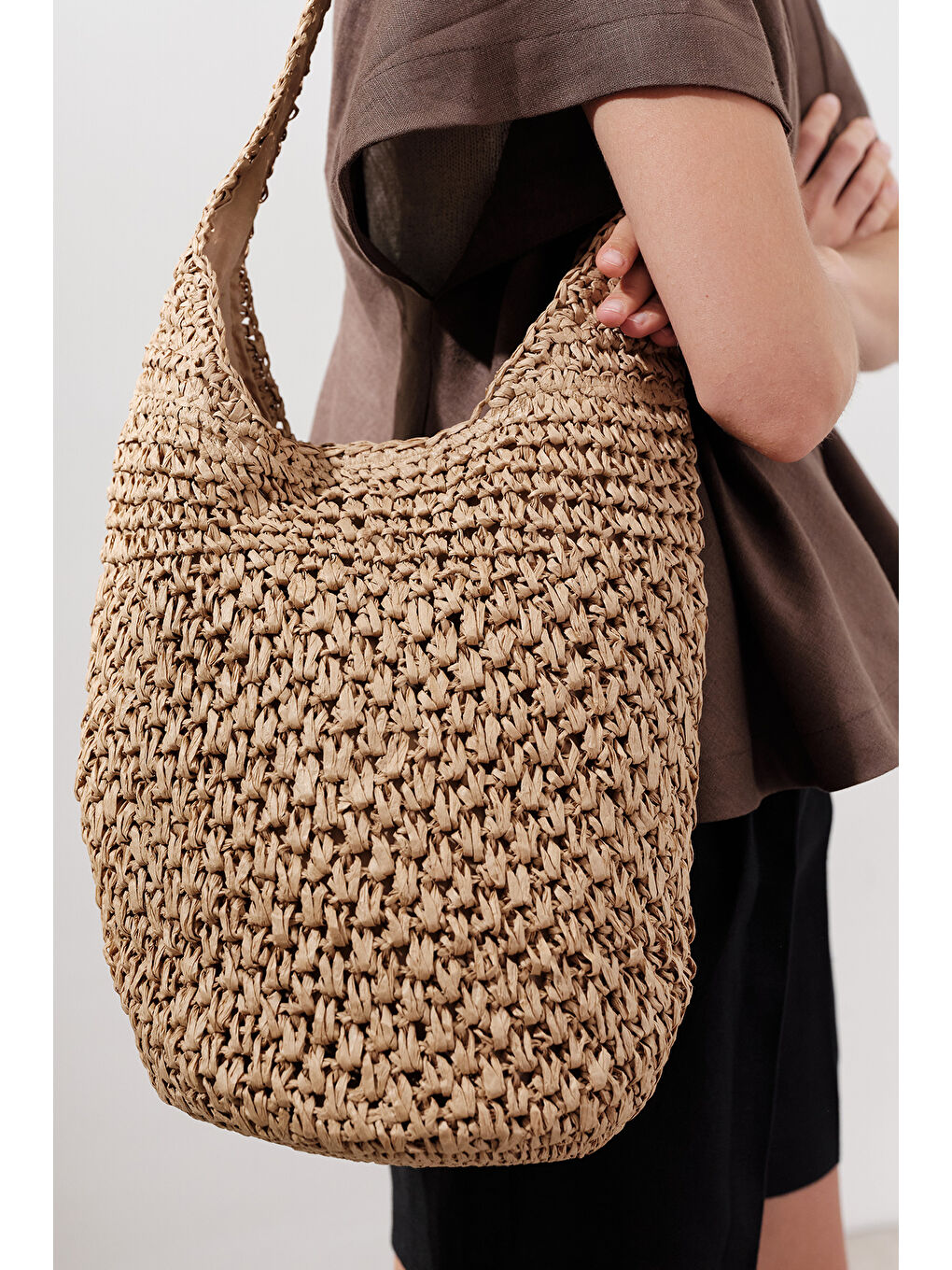 Bej Örgülü Hasır Çapraz Çanta Natural-3