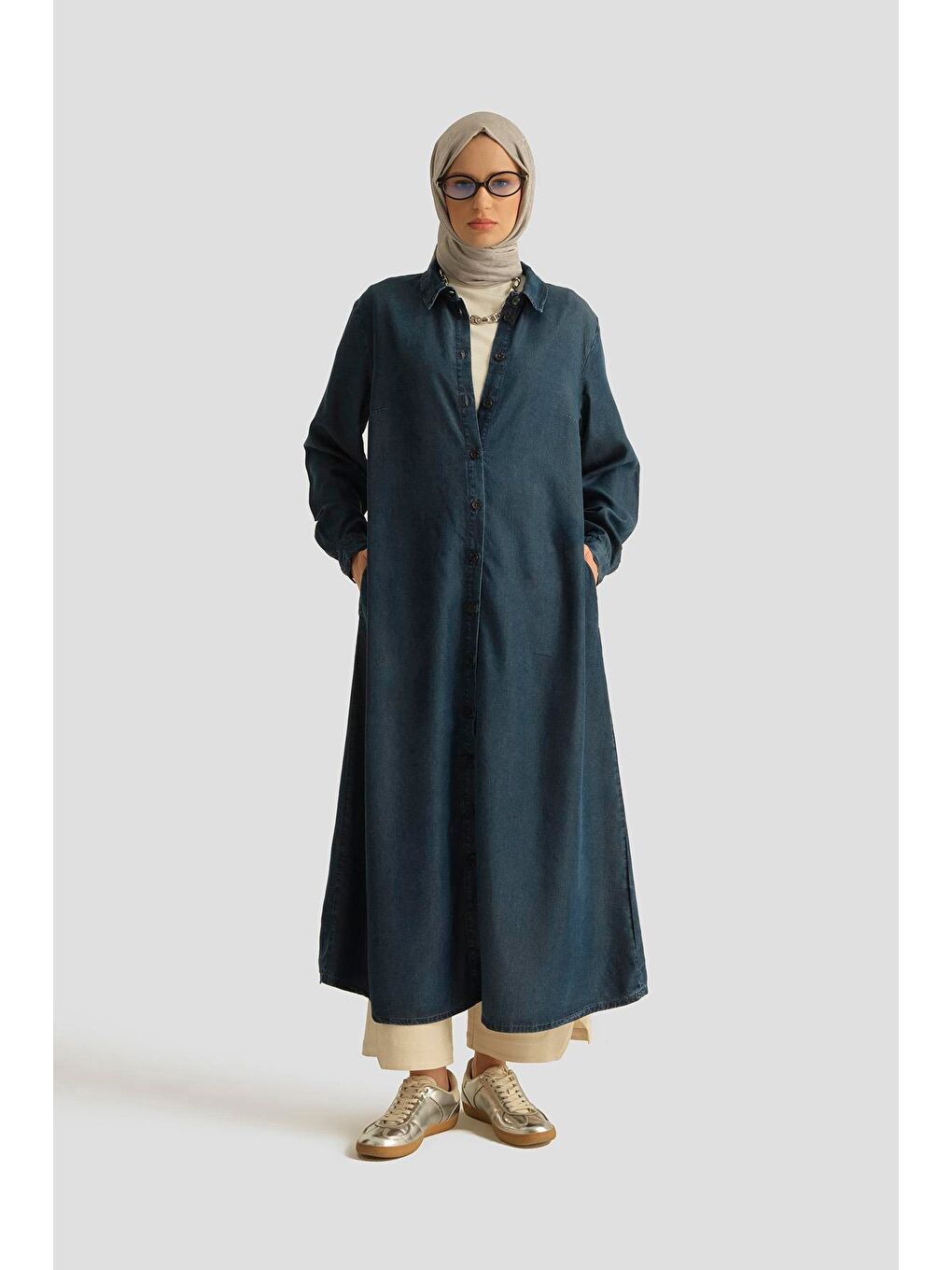 Lyocell Tunik Elbise 25Yd9143 Koyu Lacivert-2