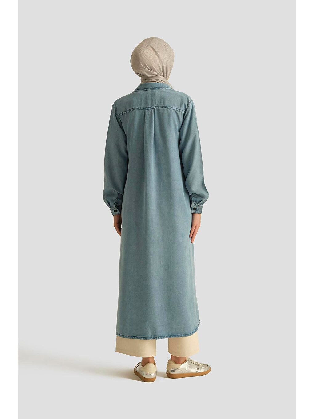 Yeşil Lyocell Tunik Elbise 25Yd9143 İndigo-3