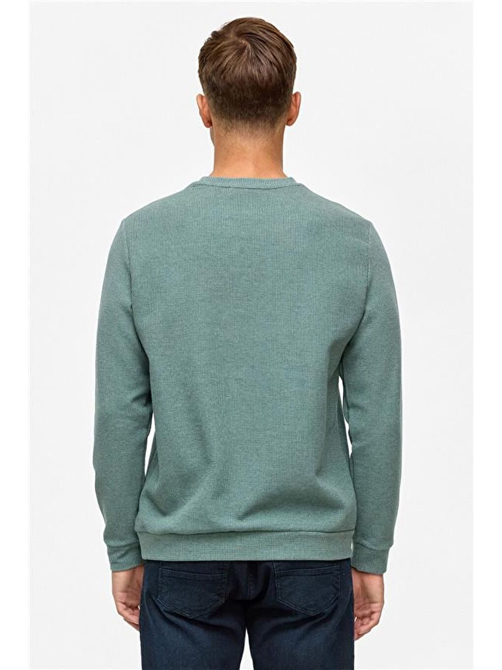 Haki Regular Düz Bisiklet Yaka Sweatshirt-5