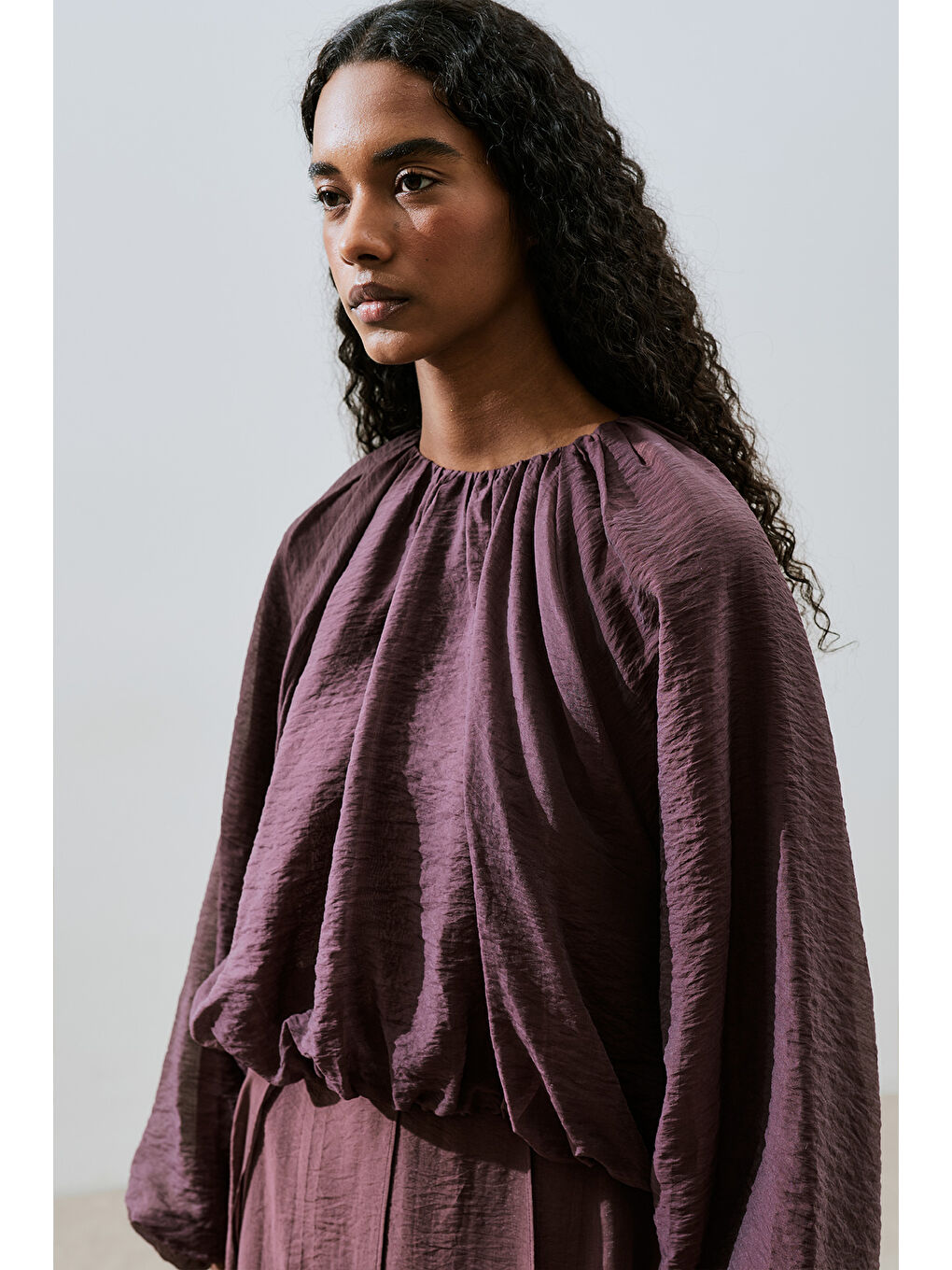 Balon Form Kısa Bluz Bordo-3