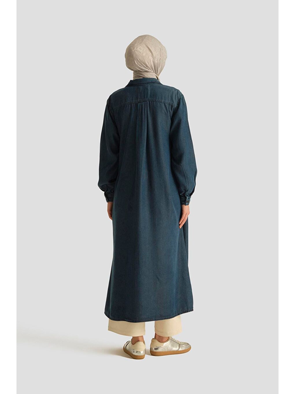 Lyocell Tunik Elbise 25Yd9143 Koyu Lacivert-3