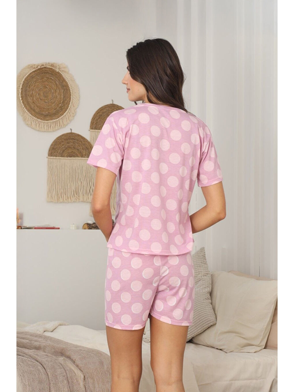 Lila Puantiye Desenli Şortlu Penye Pijama Takımı-2