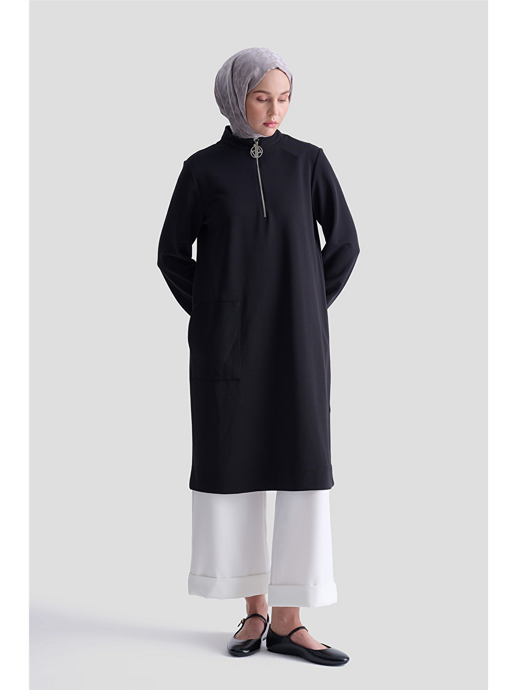 Cep Detaylı Basic Tunik 25Kt1453 Siyah-1