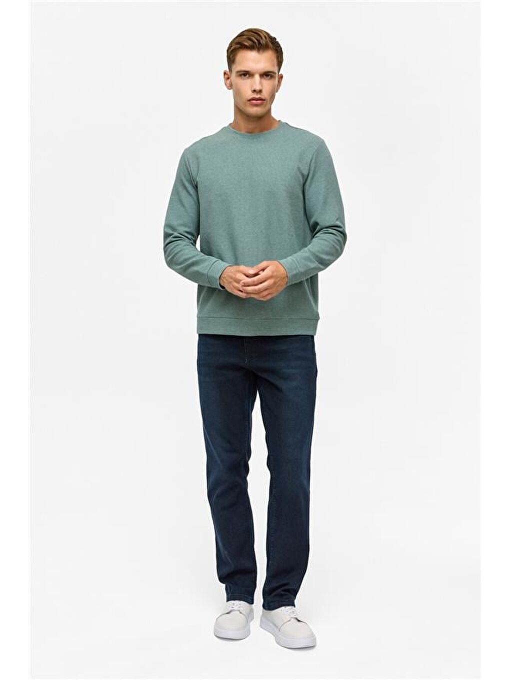 Haki Regular Düz Bisiklet Yaka Sweatshirt-7