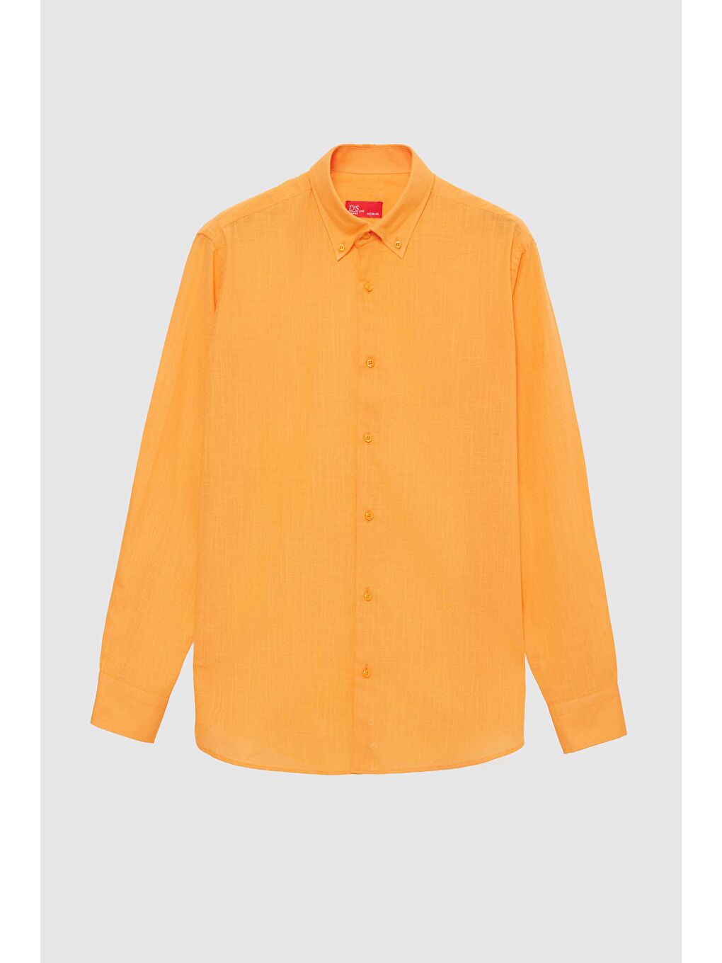 Comfort Açık Turuncu Düğmeli Yaka Rahat Kesim Keten Görünümlü %100 Pamuk Gömlek-4