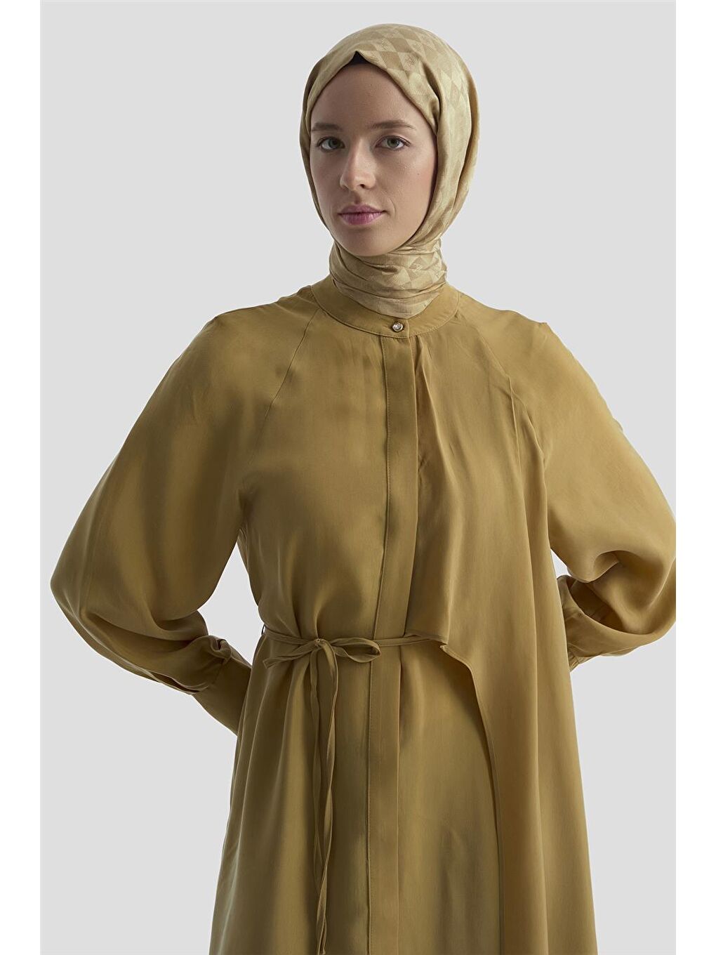 Kahverengi Asimetrik Allerli Cupra Tunik Elbise 25Y4706 Sahra-2