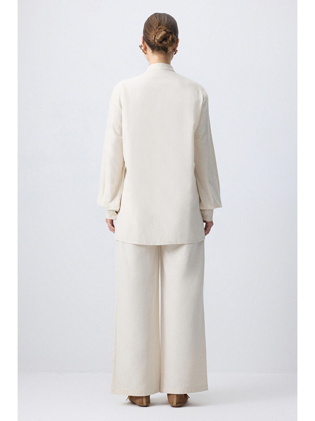 Bej Kemer Detaylı Gömlek Pantolon Takım-3