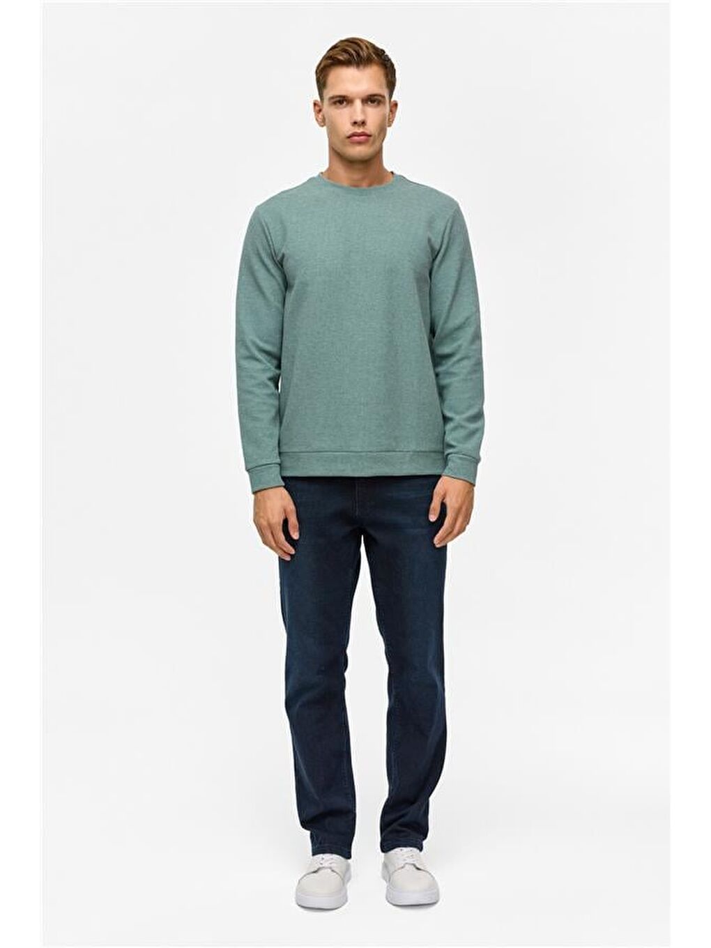Haki Regular Düz Bisiklet Yaka Sweatshirt-8