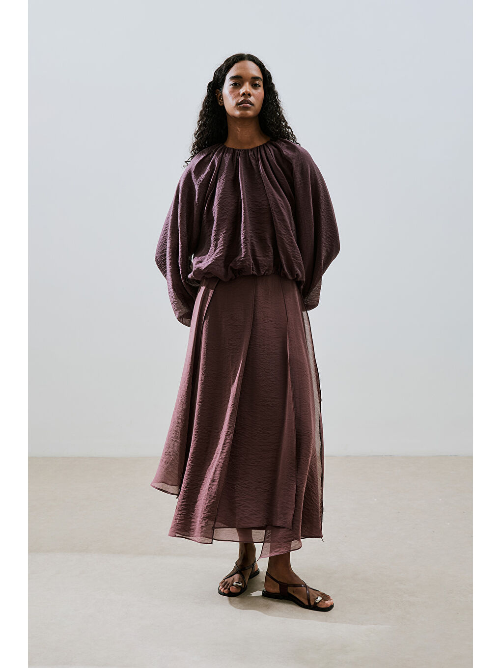 Balon Form Kısa Bluz Bordo-4