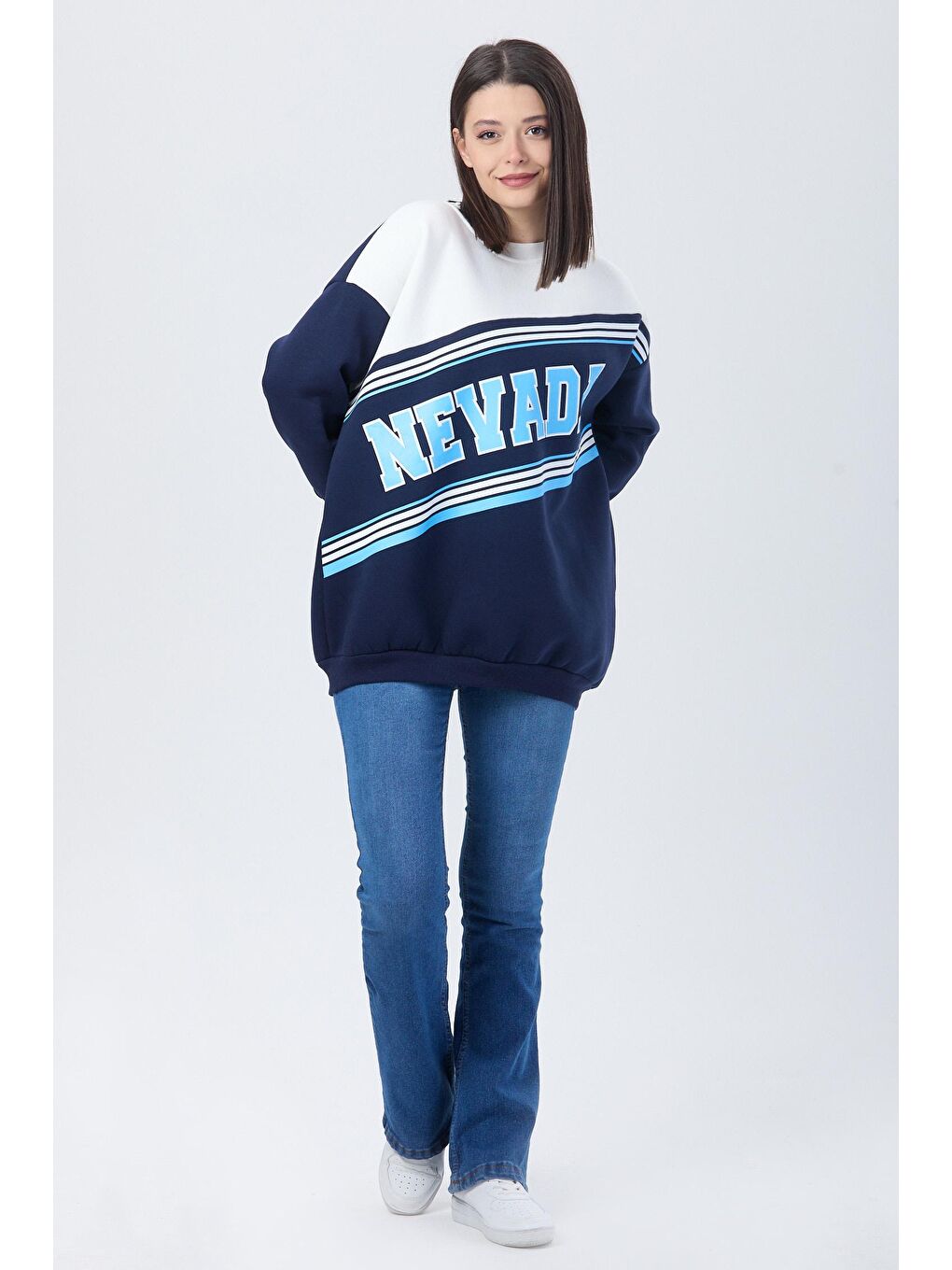 Bisiklet Yaka Kadın Lacivert Sweat - 23609-1