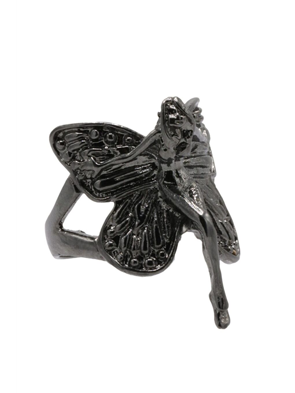 Kadın Antrasit Lak Kaplama Ayarlanabilir Kanatlı Melek Yüzük-1