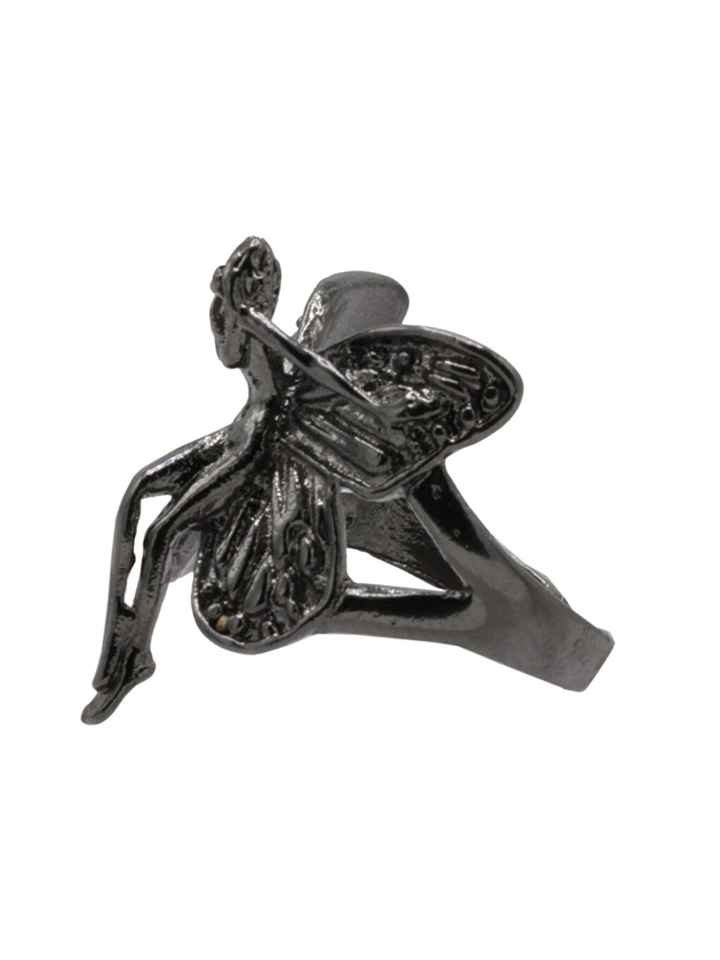 Kadın Antrasit Lak Kaplama Ayarlanabilir Kanatlı Melek Yüzük-2