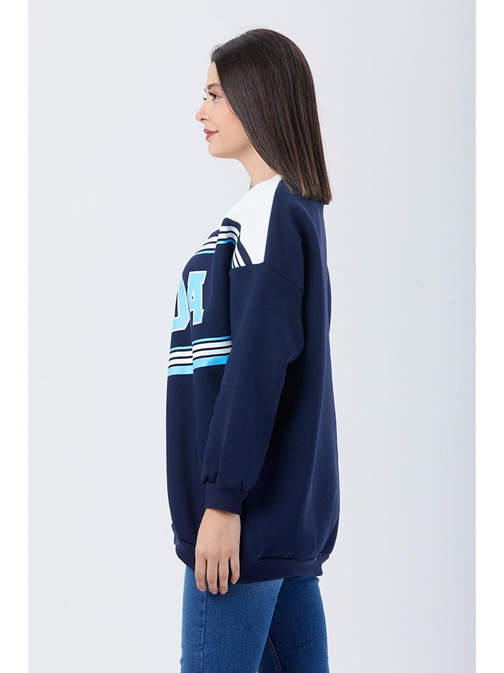 Bisiklet Yaka Kadın Lacivert Sweat - 23609-2