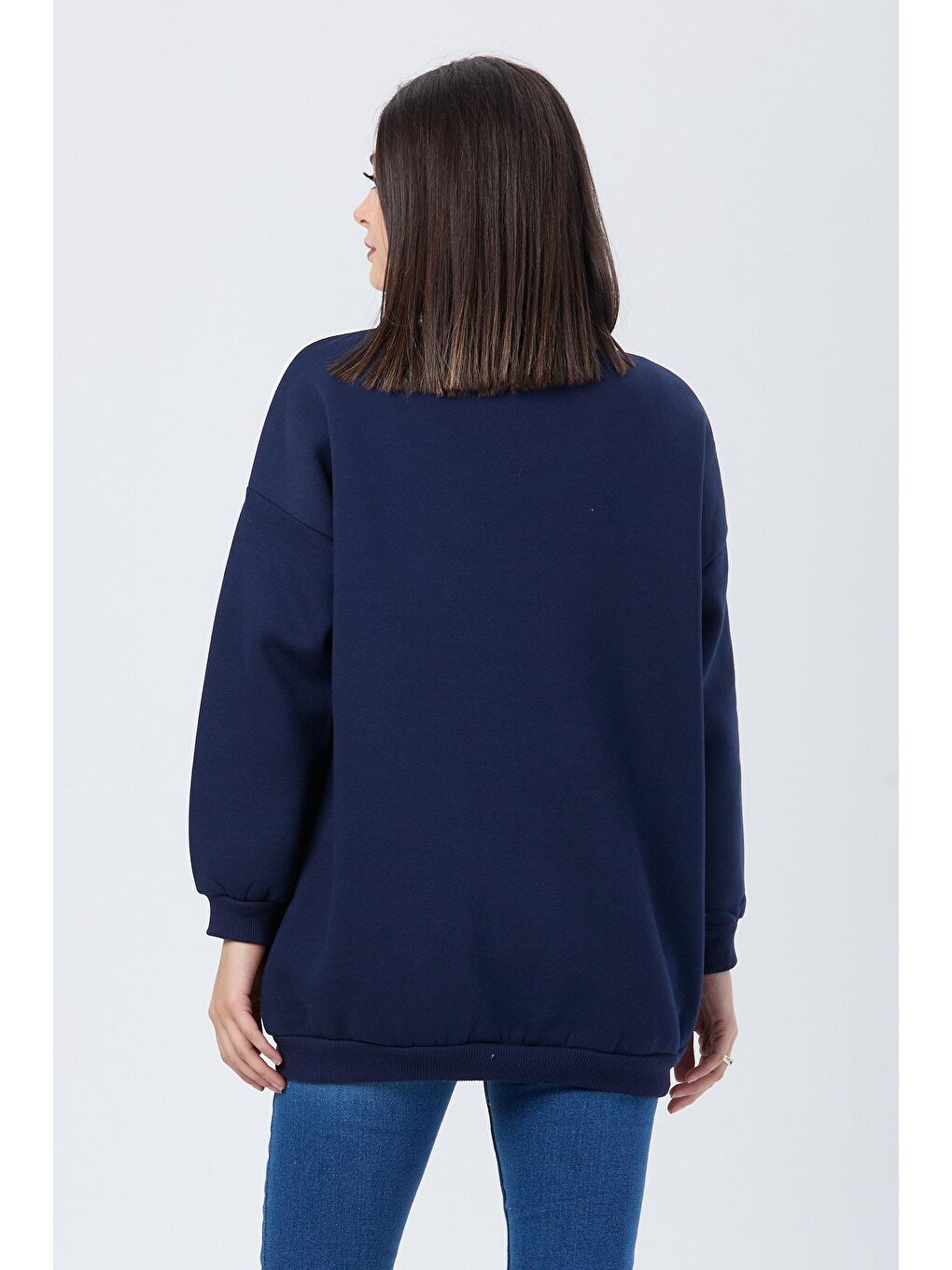Bisiklet Yaka Kadın Lacivert Sweat - 23609-4